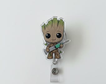 Cute Groot Nurse and Rocket Badge Reel, Funny Marvel Nurse ID Holder, Baby Badge Clip for Healthcare Worker, Retractable ID Reel SBRREN10