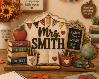 Teacher Appreciation Wooden Block Decor,Teacher Plant Seeds That Grow Forever Shelf Sitter,Classroom Decor, Thank You Teacher Gift URD-O1W36