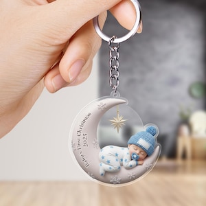 Baby’s First Christmas Ornament/Custom Moon Acrylic Keepsake/Personalized Newborn Gift, Unique Holiday Decoration, Baby Gift Idea OHXO17