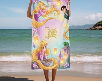 Tangled Princess Beach Towel Personalized, Rapunzel Inspired Towel, Lantern Magic Pool Gift, Custom Summer Towel OISC18