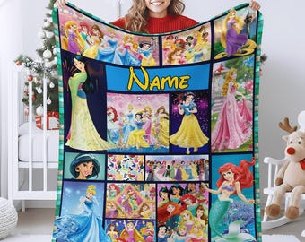 Personalized Disneyland Princess Blanket Disneyworld Princesses Fleece Blanket Fairy Tale Princess Themed Party Tangled Rapunzel AXJT04
