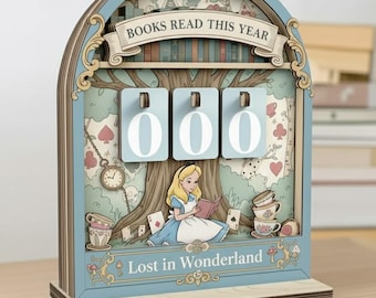 Alice in Wonderland Book Tracker Sign – Whimsical Reading Tracker for Book Lovers | Fantasy Wall Decor | Wonderland Gift Idea ORERT007
