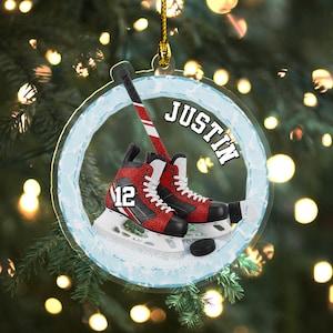 Personalized Ice Hockey Skates 2D Flat Ornament, Gift For Hockey Players, Hockey Team Christmas Gift, Hockey Ornament Xmas Decor UN4E19