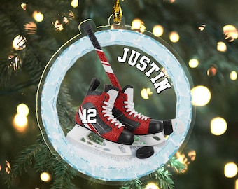 Personalized Ice Hockey Skates 2D Flat Ornament, Gift For Hockey Players, Hockey Team Christmas Gift, Hockey Ornament Xmas Decor UN4E19