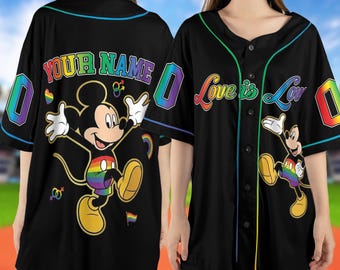 Custom Disney Mickey LGBTQ Pride Month Baseball Jersey with Name,Rainbow Pride Jersey for LGBT,Personalized LGBT Team Baseball Jersey UOUI08