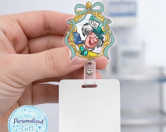 Alice Mad Hatter Cheshire Cat Badge Reel, Alice in Wonderland Nurse Badge Holder, Cute Retractable ID Badge Clip  AYCC08