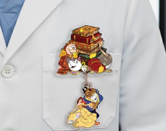 Beauty and the Beast Badge Reel, Belle and Beast ID Holder, Cute Disney Princess Nurse Badge Clip, Fairytale Book Lovers Badge Reel SBRL1J01