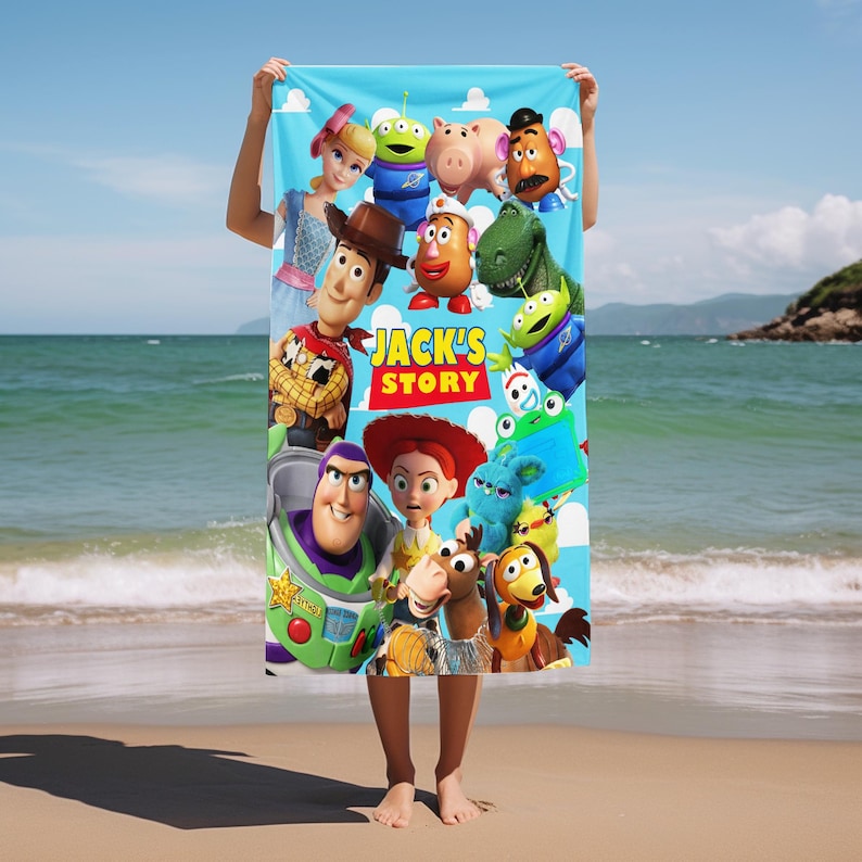 Toy Story Beach Towel, Personalized Cowboy Beach Towel, Custom Name Kids Pool Towel Gift OISC09 bild 1