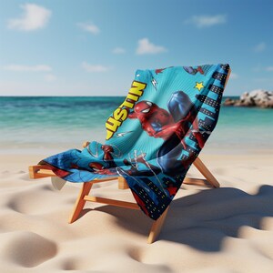 Spiderman Beach Towel, Personalized Superhero Beach Towel, Custom Name Pool Towel for Kids Boys OISC10 bild 3