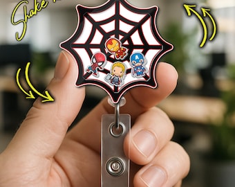Superhero Shaker Badge Reel, Spider-Man Shaker Badge Holder, Marvel Inspired Badge Clip, Marvel Badge Reel, Spider Web Badge Clip  AYFJ01