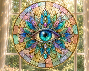 Evil Eye Suncatcher, Boho Protection Window Hanging, Blue Stained Glass Style Decor, Spiritual Home Gift SMWZ08
