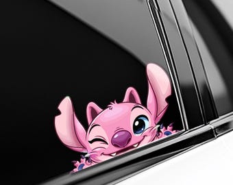 Stitch and Angel Peeker Peeking Car Window Decals - Funny Bumper Waterproof Stickers - Lilo and Stitch - Pack Stickers SLXV12-02