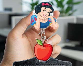 Snow White Badge Reel with Apple Charm, Princess Badge Holder, Cute Cartoon Badge Reel, Nurse ID Holder, Teacher Gift AYET09