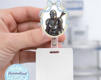Personalized Mandalorian Badge Reel, Grogu Badge Holder, Baby Yoda ID Badge Reel, Retractable Nurse Badge Reel, Star Wars Gift  AYFC05