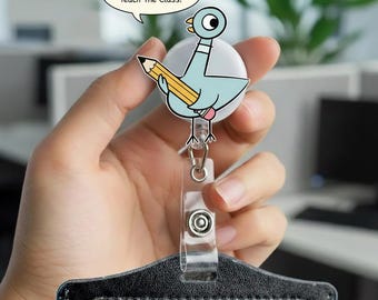 Porta credencial de maestro con forma de paloma, inspirado en Mo Willems, divertido porta credencial para aula, bonito clip de identificación con forma de pájaro, regalo para educadores AXLW68