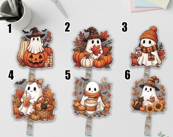Ghost Halloween Badge Reel, Cute Ghost Nurse Badge Holder, Retractable ID Badge Clip, Fall Medical Office Gift UO1J40