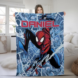 Personalized Peter Parker Spiderman Blanket Spiderman Fleece Blanket Spiderman Birthday Theme Party Spiderman Christmas Gift For Her AXHO04