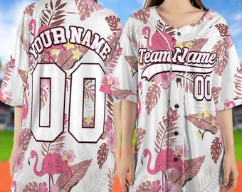 Custom Flamingo Hawaii Baseball Jersey, Tropical Flamingo Team Shirt, Personalized Hawaiian Sports Jersey, Summer Beach Outfit UOUI10