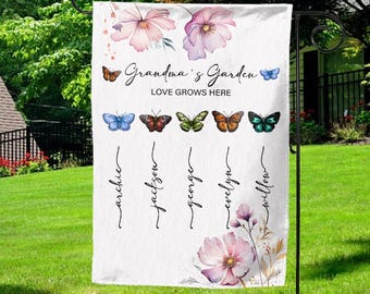 Grandpa's Grandma's Garden Flag, Custom Birth Month Flower With Name Flag, Grandma Love Grows Here Flag Gift, Happy Mother's Day Gift UNWM09