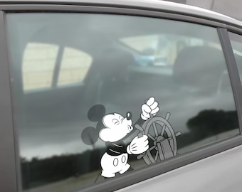 Mickey Mouse  Peeker Peeking Car Window Decals - Bumper Waterproof Stickers, “Steamboat Willie” Disney Waterproof Clear Vinyl Decals  AXHF25