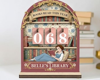 Personalized Vintage Book Tracker Sign, Book Lover Gift Reading Tracker, Disney Belle Reading Gift, Beauty and The Beast Gift KDTRT47