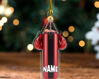 Personalized Boxing Ornament, Custom Boxing Gloves and Punching Bag 2D Flat Ornament,Christmas Tree Hanging Decor, Boxing Lovers Gift UN5X31