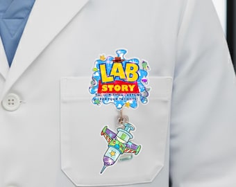 Lab Story Lab Week 2026 Badge Reel, Medical Laboratory Professional Gift, Retractable ID Holder for Lab Techs, Fun Lab Accessory OIOM18