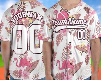Custom Flamingo Hawaii Baseball Jersey, Tropical Flamingo Team Shirt, Personalized Hawaiian Sports Jersey, Summer Beach Outfit UOUI10