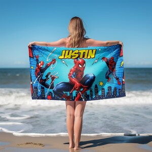 Spiderman Beach Towel, Personalized Superhero Beach Towel, Custom Name Pool Towel for Kids Boys OISC10 bild 4