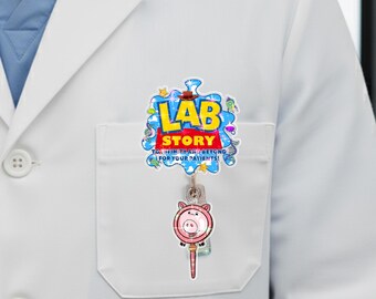 Lab Story Lab Week 2026 Badge Reel, Medical Laboratory Professional Gift, Retractable ID Holder for Lab Techs, Fun Lab Accessory OIOM18