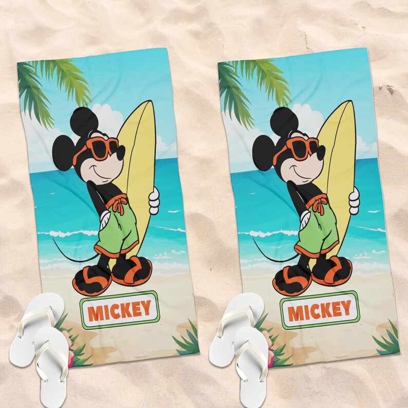 Mickey Mouse Beach Towel, Personalized Kids Pool Towel, Disney Inspired Summer Swim Towel, Family Vacation Gift OITQ24-1 image 2