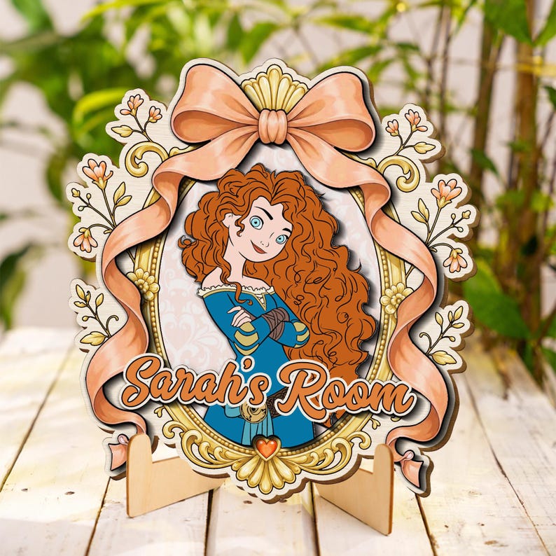 Custom Merida Wooden Door Sign, Brave Princess Room Decor, Personalized Kids Bedroom Plaque, Fairy Tale Wall Hanging Gift OISJ19-9 image 4