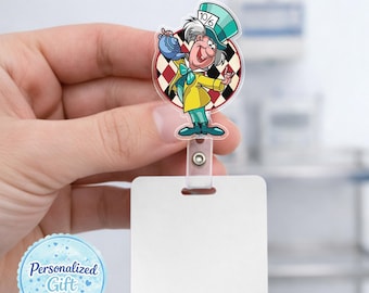 Alice Mad Hatter Cheshire Cat Badge Reel, Alice in Wonderland Nurse Badge Holder, Cute Retractable ID Badge Clip  AYCC07