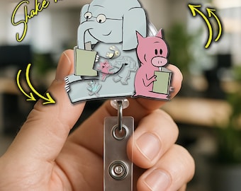 Elephant And Piggie Shaker Badge Reel, Read Mo Books Badge Holder, Pigeon Reader Nurse Teacher Gift  AYET13