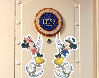 Mickey and Minnie Hanging on Anchor Cruise Cabin Door Magnet, Nautical Disney Vacation Decor, Custom DCL Stateroom Accessory OIO405