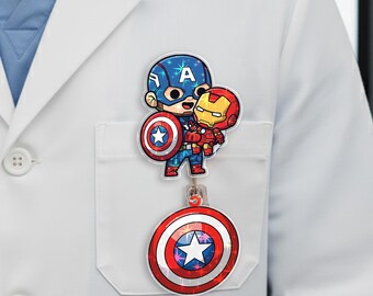 Captain Iron man Badge Reel, Avengers Retractable ID Holder, Hologram Badge Reel, Nurse Teacher Badge Reel SBRL1L23