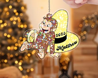 Custom Curious George Ornament, Custom Name and Year, Customized Curious George, Christmas Gifts, Monkey Curious George Decor UN3306