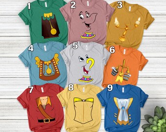 Belle, Beast, Gaston, Clock And Lamp Inspired Costume Shirt, Disney Costume Shirt, Beauty and the Beast Costume Shirt UL4Y01
