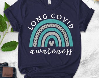 Camiseta arcoíris larga de concienciación sobre la COVID-19, camiseta larga de concienciación sobre la COVID-19, camiseta de concienciación post-COVID, arcoíris de la COVID-19 UNUD14