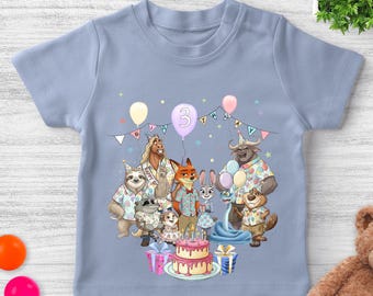 Personalized Name Age Zootopia 2 Birthday Shirt, Disney Judy Hopps Nick Wilde Gary De'Snake Birthday Present Gift AXLC16