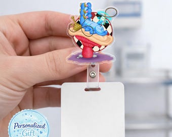 Alice Mad Hatter Cheshire Cat Badge Reel, Alice in Wonderland Nurse Badge Holder, Cute Retractable ID Badge Clip  AYCC07