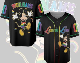 Custom Disney Mickey LGBTQ Pride Month Baseball Jersey with Name,Rainbow Pride Jersey for LGBT,Personalized LGBT Team Baseball Jersey UOUI08