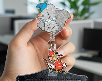 Dumbo Badge Reel with Charm, Cute Elephant Badge Holder, Cartoon Badge Reel, Retractable ID Holder, Nurse Gift AYET07