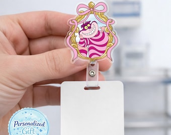 Alice Mad Hatter Cheshire Cat Badge Reel, Alice in Wonderland Nurse Badge Holder, Cute Retractable ID Badge Clip  AYCC08