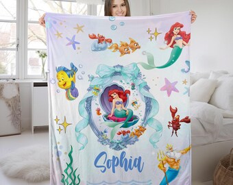 Manta personalizada de La Sirenita, manta polar de la princesa Ariel, regalo de cumpleaños de la princesa Disneyland, regalo de Navidad UN2N15