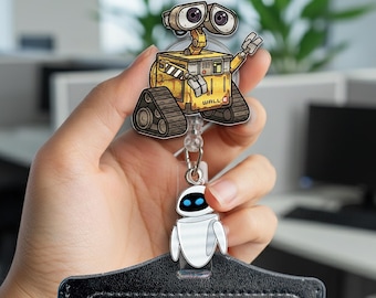 WALL-E and Eve Badge Reel, Disney Pixar ID Holder, Cute Robot Nurse Badge, Retractable Work Accessory, Sci-Fi Gift for Her/Him AYAG04