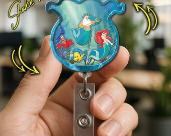 Mermaid Shaker Badge Reel, Under The Sea Badge Holder, Cute Ocean Badge Reel, Nurse ID Holder, Mermaid Lover Gift AYET06