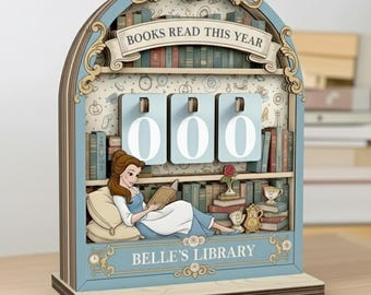 Personalized Vintage Book Tracker Sign/Book Lover Reading Tracker/Disney Belle Beauty and The Beast Reading Gift/Custom Wall Decor ORERT003