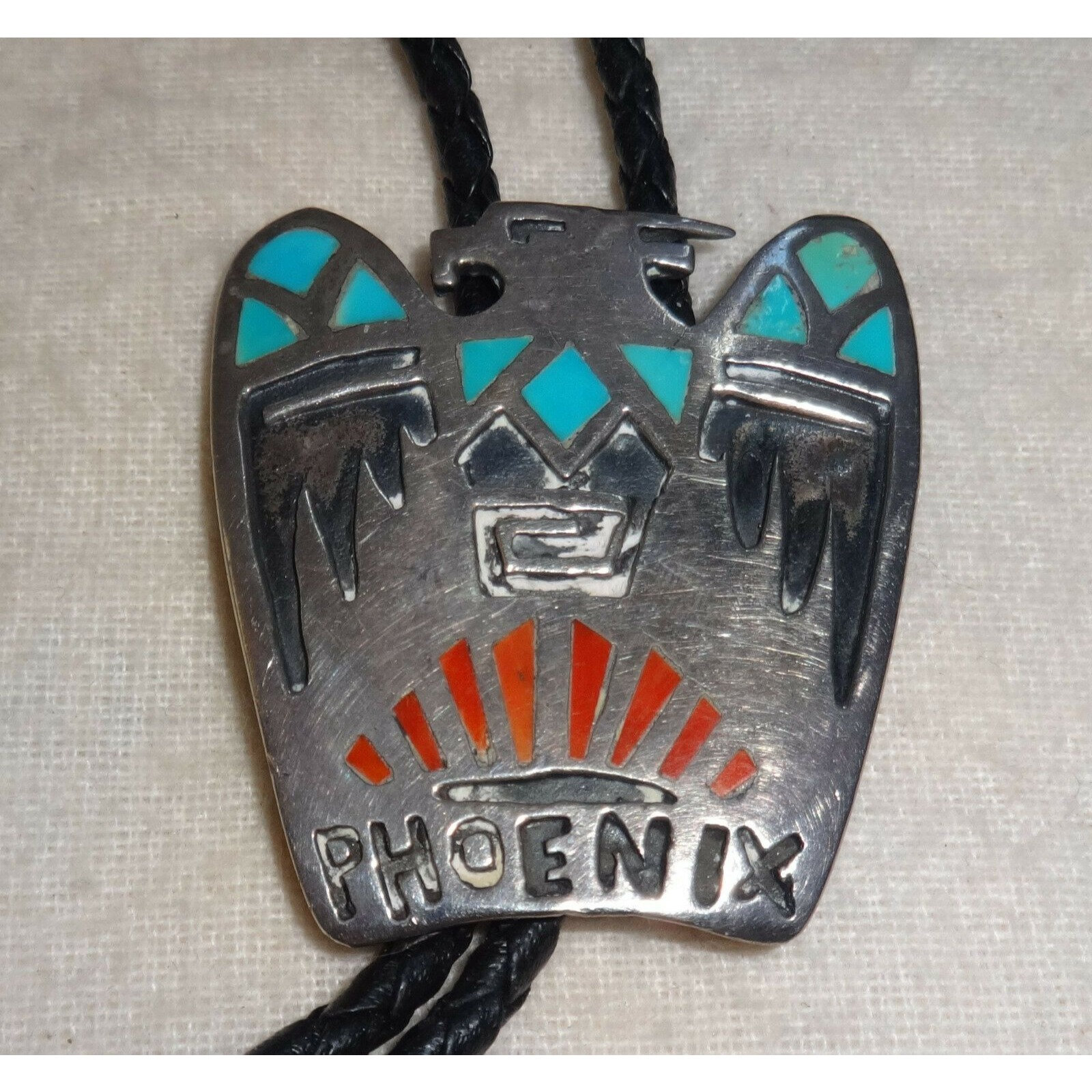 Vintage Silver Multi Stone PHOENIX Bird Bolo Tie Bernard Vintage Silver Multi Stone PHOENIX Bird Bolo Tie Bernard