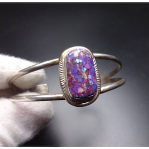 Vintage Mohave Turquoise Calvin Tom Navajo Sterling Silver Cuff Bracelet 6.5&quot;